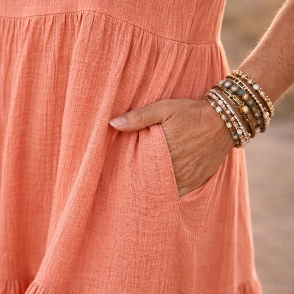 Sleeveless Tiered Cotton Gauze Midi Dress - Picture 4 of 4